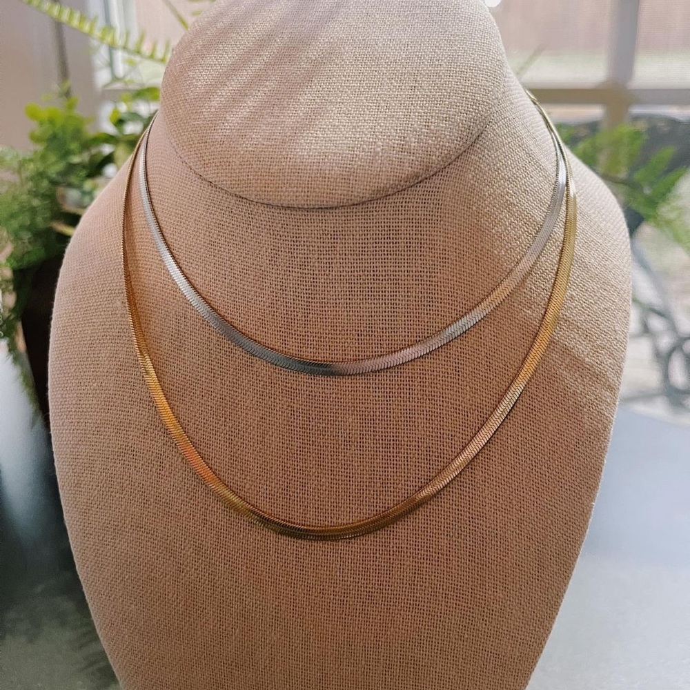 Gold and Silver herringbone chain necklaces!